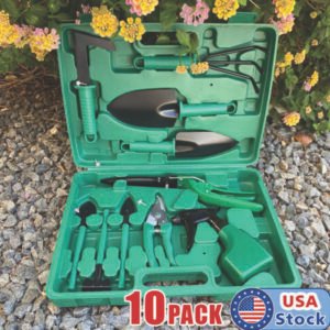 10pc Garden Tool Set Vegetable Flower Gardening Hand Tools Kits w/ Carrying Case