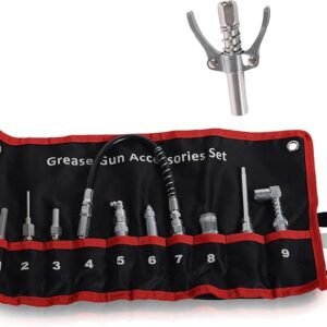 9 PCS Grease Gun Accessory with Pouch，Reach Any Grease Fitting on Any Machine，with Grease Gun Complete Grease Fitting Connection kit Comes with a Grease Gun
