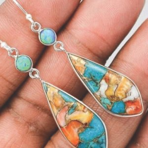 925 Silver Turquoise Earrings Ear Hook Wedding Dangle Drop Jewelry For Women