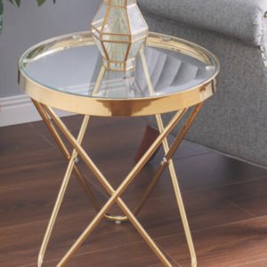 Clear Glass Side Table LivingRoom Coffee Tables Corner Console Desk Gold Legs