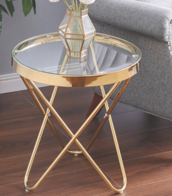 Clear Glass Side Table LivingRoom Coffee Tables Corner Console Desk Gold Legs