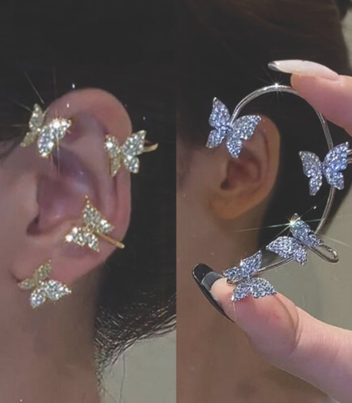Fashion Butterfly Ear Clips Gold/Silver Plated Zircon Earrings Cuff Women Gifts