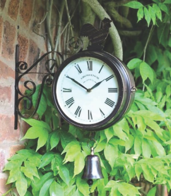 Garden Wall Station Clock Ornament double sided Bracket Rust Copper Effect