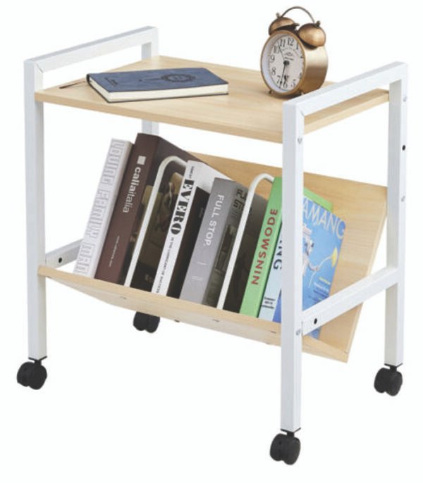Modern Side Coffee End Table w Customizable Undershelf Bookends & Castors Birch