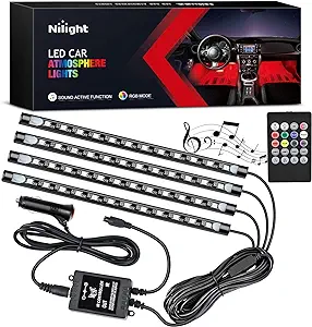 Nilight – TR-06 4PCS 48 LED Interior Lights DC 12V Multicolor Music Car Strip Light Under Dash Lighting Kit with Sound Active Function and Wireless Remote Control, 2 Years Warranty