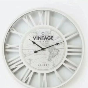 SALE Large 60cm White Vintage World Map Wall Clock Retro Chic Home Lounge
