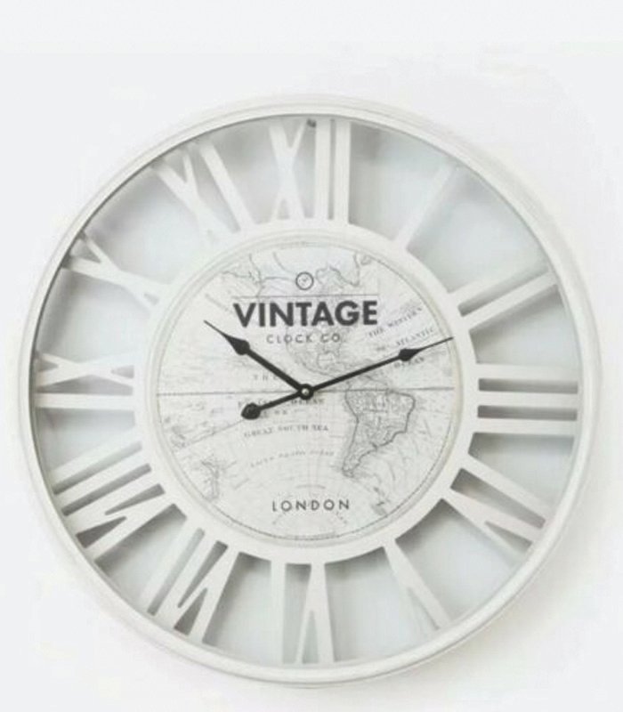 SALE Large 60cm White Vintage World Map Wall Clock Retro Chic Home Lounge