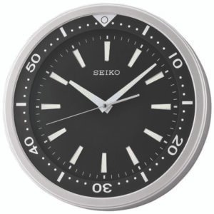 Seiko 14″ Modern “Watch Face” Black & Silver Quiet Sweep Wall Clock QXA723ALH